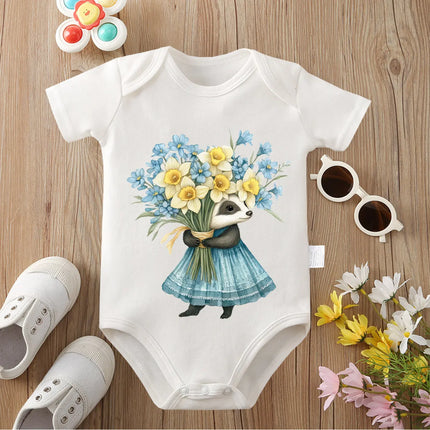Retro Hello Spring Little Animals Pure Cotton Bodysuit Onesie Comfortable Cloths for Baby Jumpsuit for 0 To 12 Months Newborn