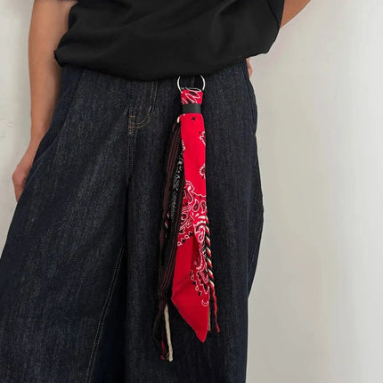 Salircon 2Styles New HipHop Ribbon Waist Pants Chain Trousers KeyChain Men Trend Handkerchief Charm Bag Pendant Keyring Jewelry