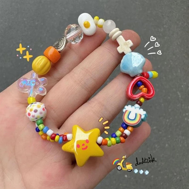 Handmade Elastic Rope Beaded Bracelet Wristband Star Stretch Bracelet Jewelry Fashion Accessory for Women Girls