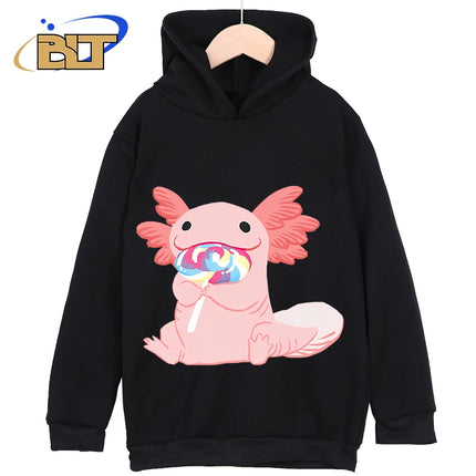 Axolotl Printed Kidswear Classic Sportswear For Boys and Girls New Hoodie for Kids in Black