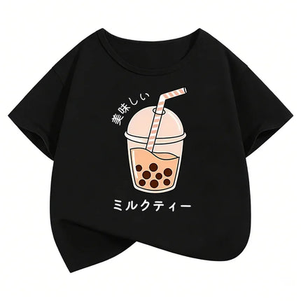 Y2K Graphic Juice Design T-Shirts Short Sleeve Kids Children's T-shirt Boys Girls Summer Spring Casual Top Tee