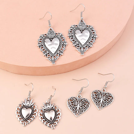 Aihua 12pcs Fashion Silver Color Heart Drop Earrings Set for Women Teens Simple Cross Pendant Dangle Earring Y2K Party Jewelry