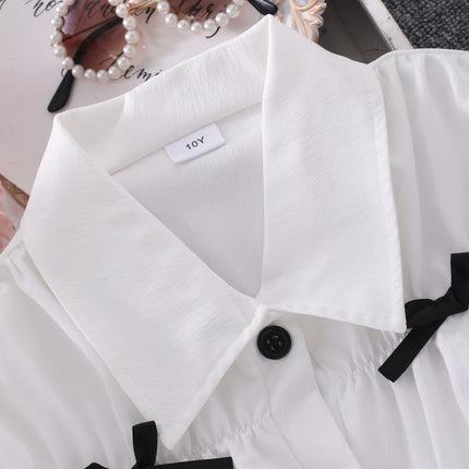 Girl White Shirt Long Sleeve White Collar Tops Bow Fashion Girls Clothes Collar Buttons Bottom Layer Shirt 7 8 9 10 11 12 Yrs