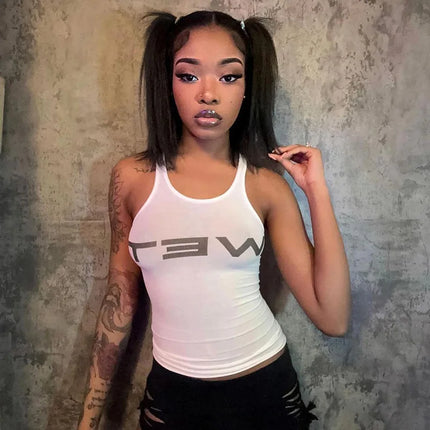 PixieKiki Wet Letter Print White Crop Top Shirt Y2k Streetwear Sexy Summer Clothes for Women Tank Tops 2024 P66-AE10