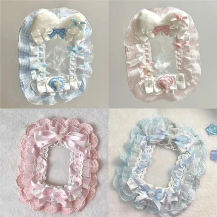 Sweet DIY Plush Card Holder with Ribbon Anime Lace Photocard Case Lolita Idol Display Photo Protector Case Card