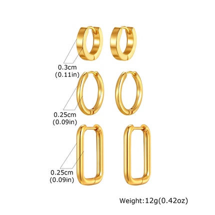 Vnox 6pcs/set Stainless Steel Stud Hoop Earrings Simple Classic 18K Gold Plated Earrings For Women Holiday Jewelry Set Wholesale