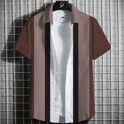 Stripe Men's Shirt Flower 3D Print Shirt Casual Short-sleeved Tops Beach Party Shirts Man Hawaiian Shirt Male Clothes Loose