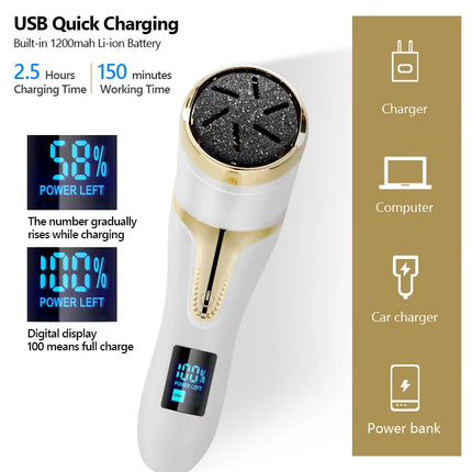 Rechargeable Electric Foot Rasp Electric Pedicure Foot Sander IPX7 Waterproof Grinding Heads to Eliminate Feet Dead Skin
