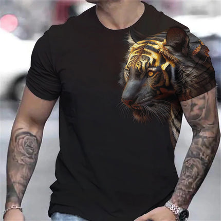 Tiger Print Men's Pattern Design O Neck Novelty T Shirt Temperament Casual Comfortable T Shirt Summer Men's 3D Clothing Tops