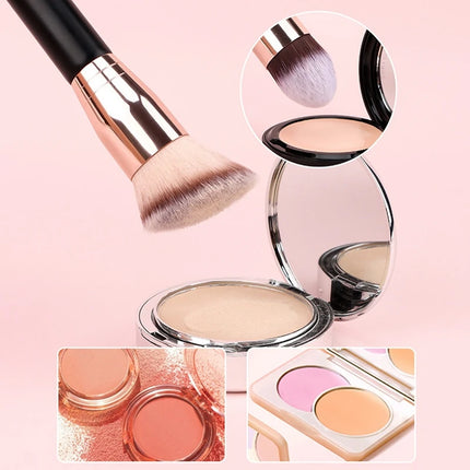Double Ended Foundation Brush Set Flat Top Angled Contour Makeup Brushes For Liquid Powder Cream Blending