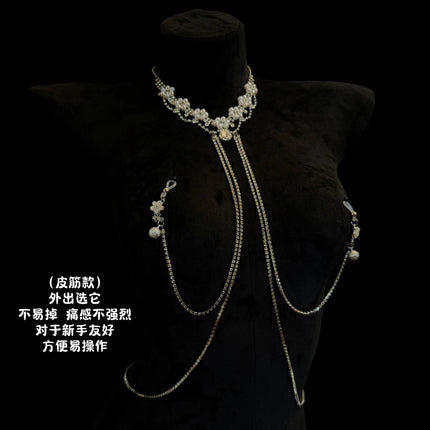Erotic Pearl Nipple Clamps, Body Chain and Collar All-in-One SM Massage Nipple Body Decoration Adult Toy Breast Sex Toy nippel