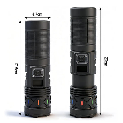 BORUiT 5000Lumen Ultra Bright LED Flashlight1500M Range Zoom Torch USB Rechargeable Handheld Torch With Digital Display Camping