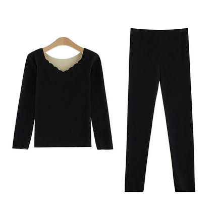 Velvet Long Johns Solid Thermal Underwear Sets Winter Women Clothes Warm Lingerie Long Sleeve Trousers 2 Pieces Thermal Pants