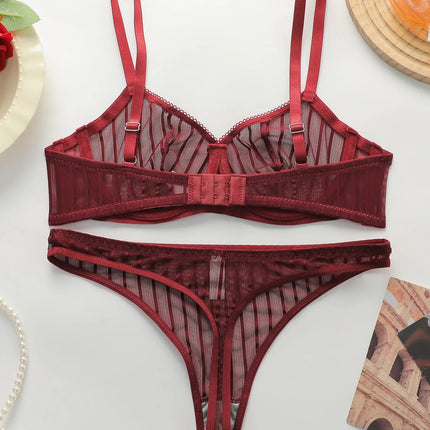 fashion stripes Style Lace Lingerie Set ultra-thin red lace Bra & Thong Sexy ultra-thin Underwear set Ideal Gift for Her MR2864