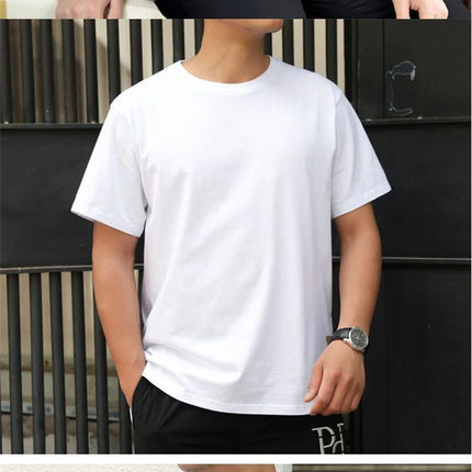 2PCS 100% Cotton Solid T-Shirts Men's and Women's Short Sleeve White Tees Casual Breathable Loose Round Neck T-shirt Couple Tops