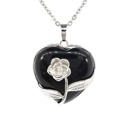 Crystal Stone Heart Shape Pendant Natural Rose Quartz Amethyst Crystal Lapis Lazui Green Aventurine Agate Women Necklace Jewelry