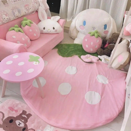 Cute Strawberry Plush Carpet Plush Seat Cushion Sofa Office Chair Cushion Soft Floor Mat Home Decor Non-slip Washable