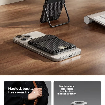 Ultra-Thin Magnetic Phone Holder with Multi-Functional Wallet Portable Double-sided Magnetic Stand with Anti-lost Hook and Strap