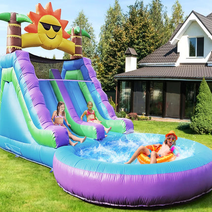 Inflatable Water Slide with Double Slide,100% PVC Commercial Grade Water Slide with Air Blower,Great for Outdoor Backyard Party