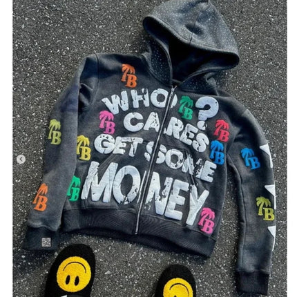 Harajuku style fashionable letter pattern loose casual comfortable hooded zipper retro hooded top for men and women