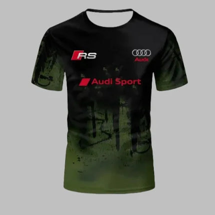 Summer Audi Fashion Racing Motorcycle Pattern Printed Rider Short Sleeve T-shirt for Men and Women Adult Sports Top