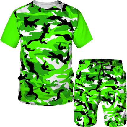 Men's Camouflage T-shirts Shorts 2-Piece Sets 3D Camo Print Tracksuit Outfits Fashion Casual Man Women Plus Size Sportwear Suits
