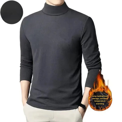Thickened Inner Fleece-Lined Men's Polo/Turtle Neck Warm Long Sleeve Base Layer Top Autumn Winter Fashion Outwear T-Shirts