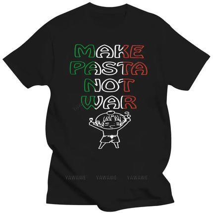 Quality T-Shirts Men Printing Short Sleeve O-Neck T-shirt Hetalia Italy Make Pasta Not War Black T-shirt Beach Man T-Shirt