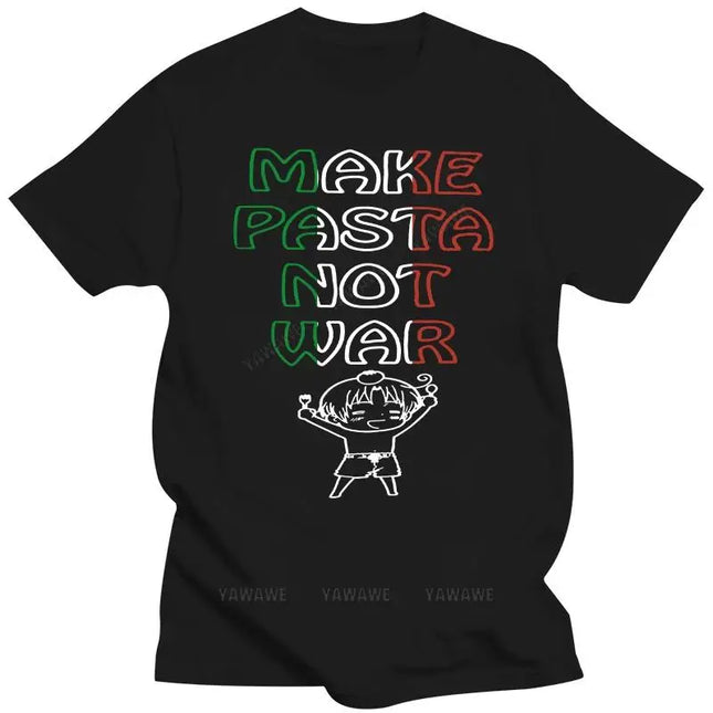 Quality T Shirts Men Printing Short Sleeve O Neck Tshirt Hetalia  Italy Make Pasta Not War Black T-shirt beach man t shirt