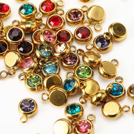 20pcs/lot 6mm Crystal Stainless Steel Rhinestone Charms Birthstone Pendants for Jewelry Making DIY Necklace Bracelet Accessories