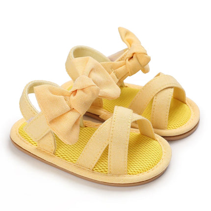 VALEN SINA  Newborn Baby Shoes Yellow Baby Girl Shoes Girl Classic Bowknot Sole Anti-slip PU Shoes First Walker Toddler Shoes