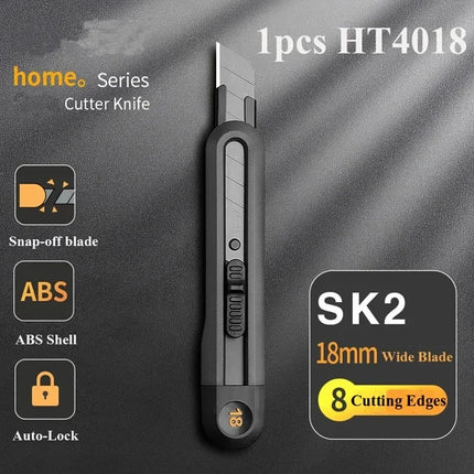 Retractable Snap-Off Utility Knife 18mm/9mm High Carbon Steel Blades Box Cutter Auto Lock for Office Supplies Stationery Tools