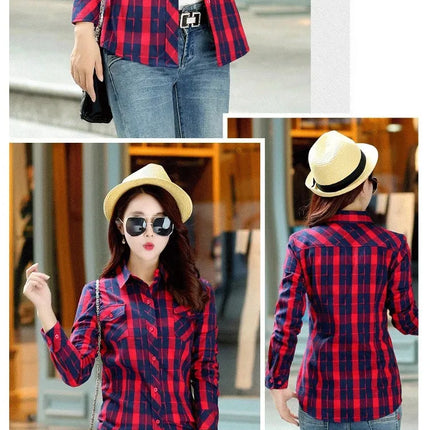 Slim Fit Plaid Long Sleeve Women's Shirt Qiang Yixuan Brand Autumn New Korean Version Cotton Button-Up Shirt