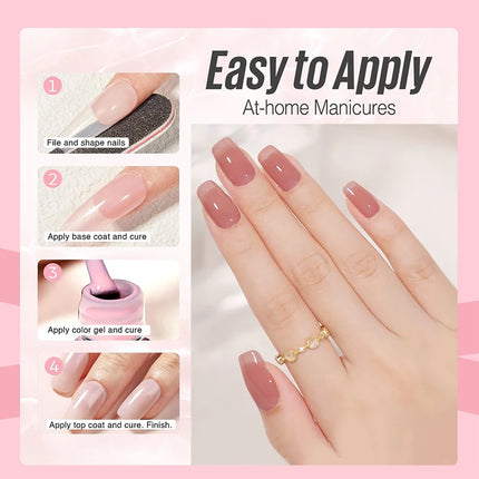 6pcs nude Color Nail Gel Polish Kit Jelly Pink Semi-transparent HEMA FREE Self Leveling Nude Natural Pink Nail Manicure Set