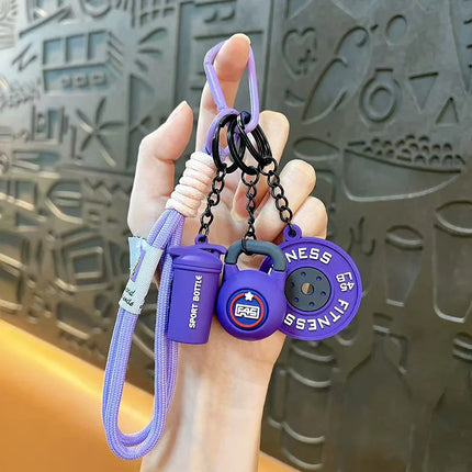 Fitness themed keychain, fitness keychain sports exquisite keychain bag charm men's and women's backpack pendant fitness dumbbell pendant gift for fitness enthusiasts