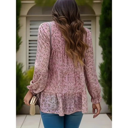 Plus Size 1XL-5XL New Women's Floral Long-sleeved Print Blouse Formal Office Shirts Top Women Clothing