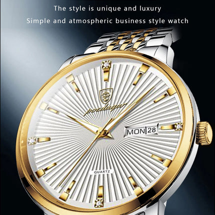 POEDAGAR Fashion Business Men's Watches Waterproof Luminous Date&Week Stainless Steel Men Watch Quartz Exquisite Male Wristwatch