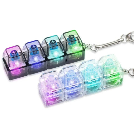 Mechanical Keyboard Keychain LED Light Up Fidget Toy 4 Switches Clicky Sound Stress Relief Keyring Cool Gamer Gift ForBoysGirls