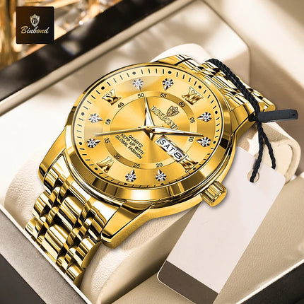 BINBOND Stainless Steel Quartz Wristwatch Top Brand Luxury Clock 3ATM Waterproof Business Men Watches Men Gifts Relojes