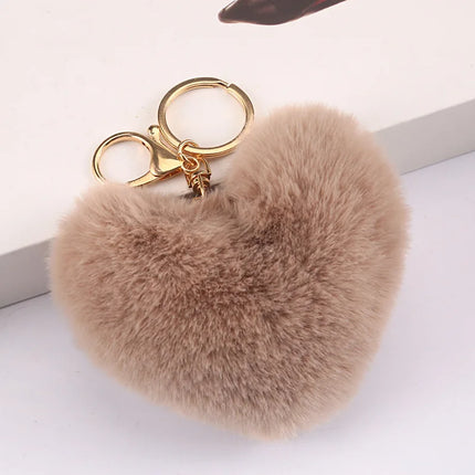 New Heart Plush Hair Ball Keychain Women Leopard Pompom Love Car Key Chain Bags Pendant Hairball Key Rings Jewelry llaveros 키링