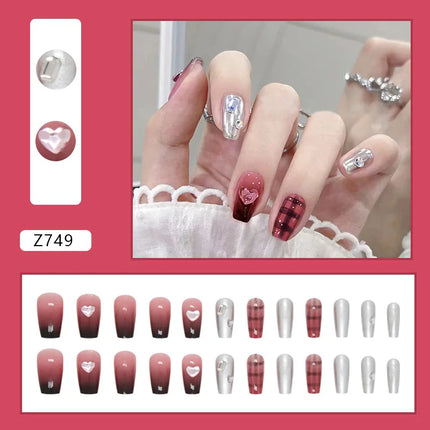 Sparkling Diamond 24 Pcs Press on Nails Pink Nail polish Glossy Artificial Finger Manicure Reusable False Nails