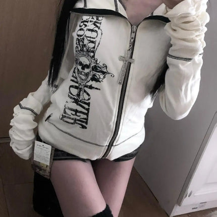 Harajuku Y2k Gothic Hooded Coat Women 2025 Autumn New Casual All-match Jackets Subcultural Japanese Black Tops Mujer Sweatshirt