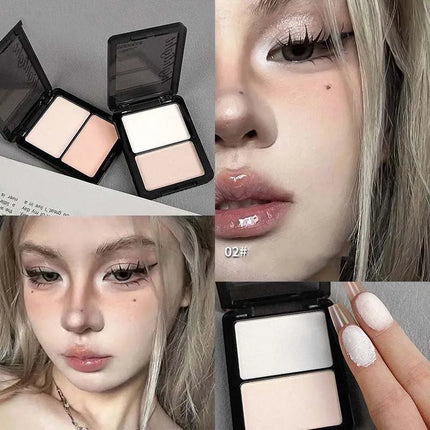 Two Color Highlight & Eye Shadow Powder Delicate, Natural, Lightweight, Matte Finish Eyeshadow Soft Focus Makeup Brightening