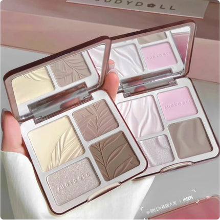JUDYDOLL 2in1 Highlighter And Contour Palette Feather Light Up Face Shadow Powder Multi-Purpose Highlighting Makeup Cosmetics