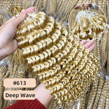 613 Deep Wave Crochet Human Hair Bulk Knotless Pre-Separated Kinky Curly With String Pre-Looped Reusable Hair Extensions 14-24''