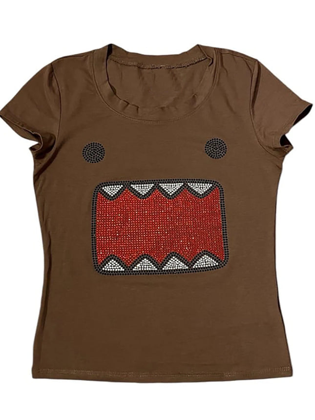Y2k girl vintage hot stamping round neck short sleeved T-shirt sleeveless camisole vest vintage Tama Jun hot stamping top