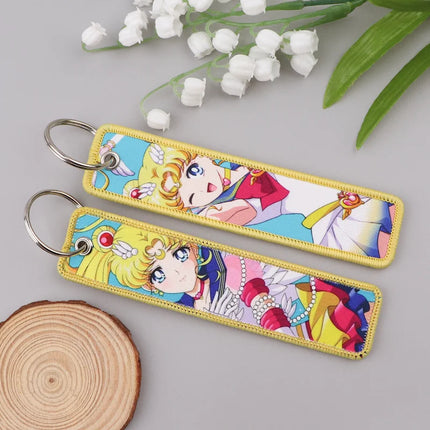 Sailor Moon Keychain Usagi Anime Embroidery Key Tag Motorcycles Cars Backpack Chaveiro Keychain Fashion Key Ring Friends Gift