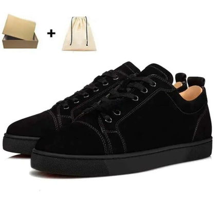 CL Red Bottom Fashionable Embroidered Men's Fur Slip-On Shoes, Black Casual Cross-Border Leather Upper, All Seasons Wear