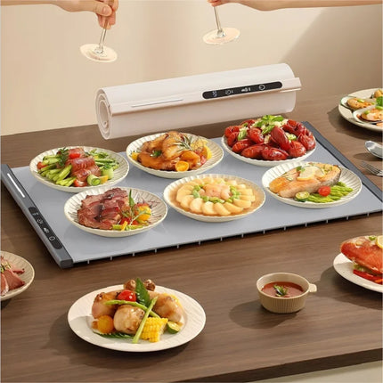 HOMEFISH Portable Electric Food Warming Tray Foldable Warm Mat with 3 Temperature Settings Fast Full Surface Heating for Parties