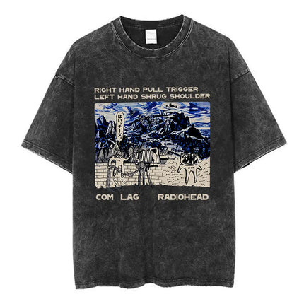 Radiohead Rock Band Washed Cotton T-Shirt Men Women Hip Hop Music Tee Fashion Short Sleeve T-shirt Summer Oversized T-shirts Tops